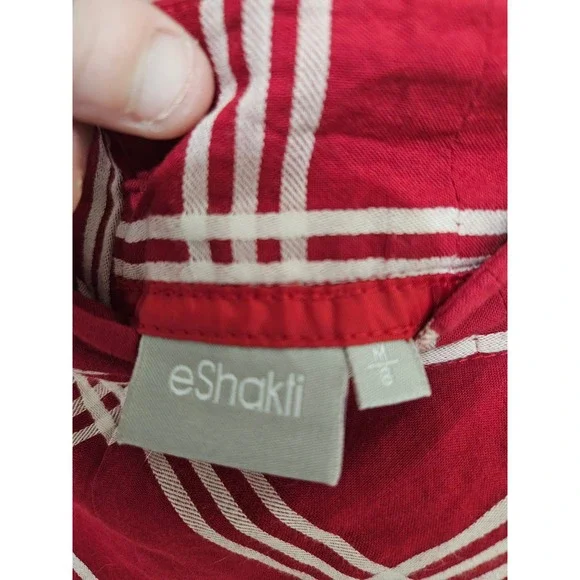 eShakti Red White Plaid A-Line Midi Skirt with Pockets Size 8 Medium Cotton - Picture 2 of 8